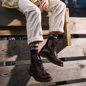 Dr Martens Lace Up Boots 1460 Vegan Cherry Red Oxford Rub Off Wine